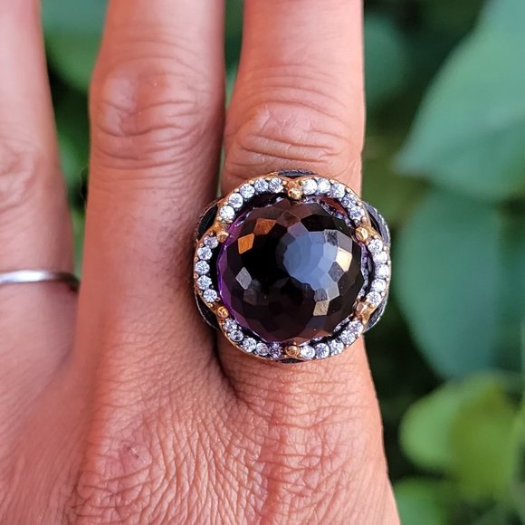 Wow huge chunky cocktail ring with multifaceted amethyst glass orb ornate 925 - Picture 2 of 14